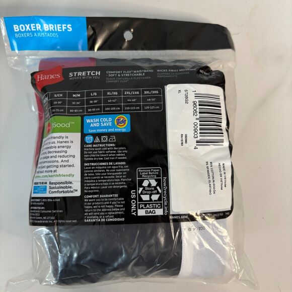 New NIP Men Hanes XL Tagless Stretch Boxer Briefs 2 Pack 40-42” Black Logo Waist - Picture 5 of 6